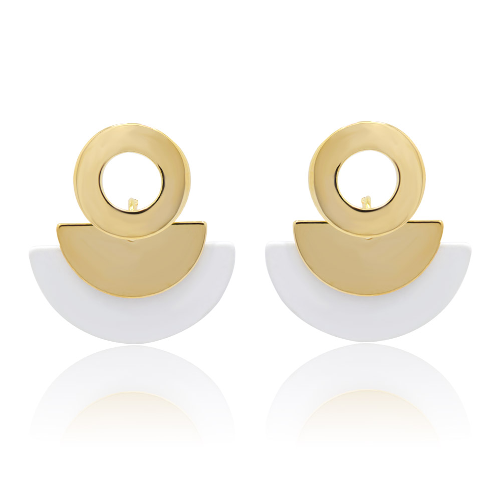 Geometric White Gold Fan Earrings
